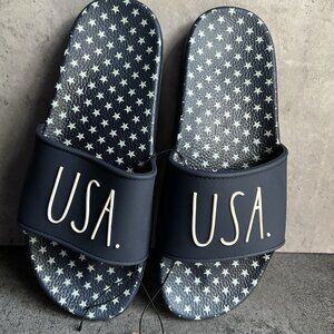 Rae Dunn USA Slides Navy/White NWT Women's Size 7